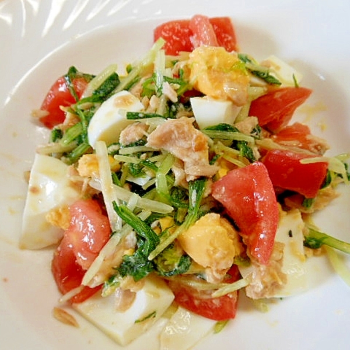 水菜 ゆで卵 トマト ツナの和風サラダ レシピ 作り方 By アルプスの乙女 楽天レシピ 水菜 ゆで卵 トマト ツナの和風サラダ レシピ 作り方 By アルプスの乙女 楽天レシピ